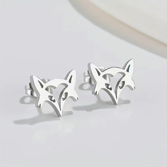 Equestrian Fox Face Stainless Steel Stud Earrings #1190 (Color: rose) - Picture 9 of 11